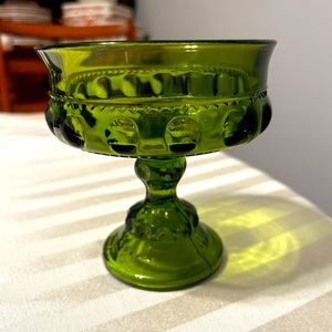 Vintage Indiana Glass Green Thumbprint King’s Crown Compote